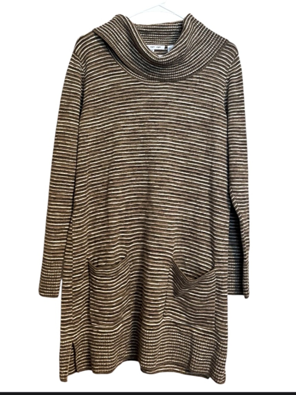 Women’s Green Multi 100% Cotton Cowl Neck Sweater in Textured Fabric Sz-M